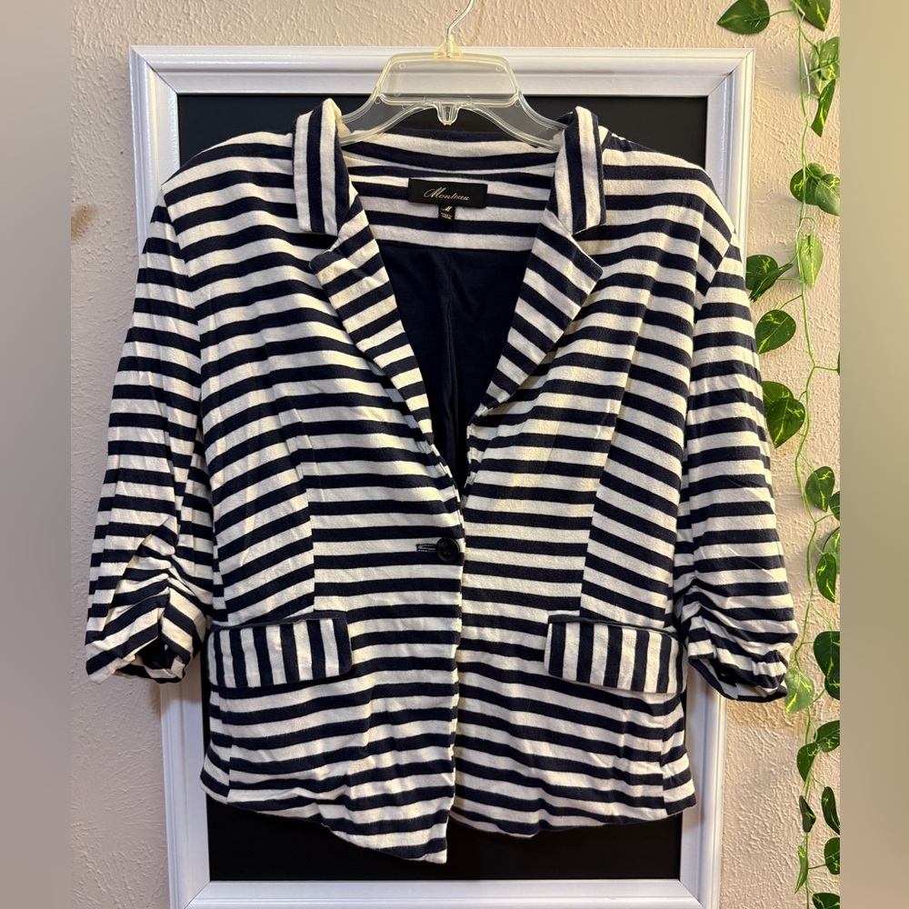Monteau Navy and Cream Striped Jacket